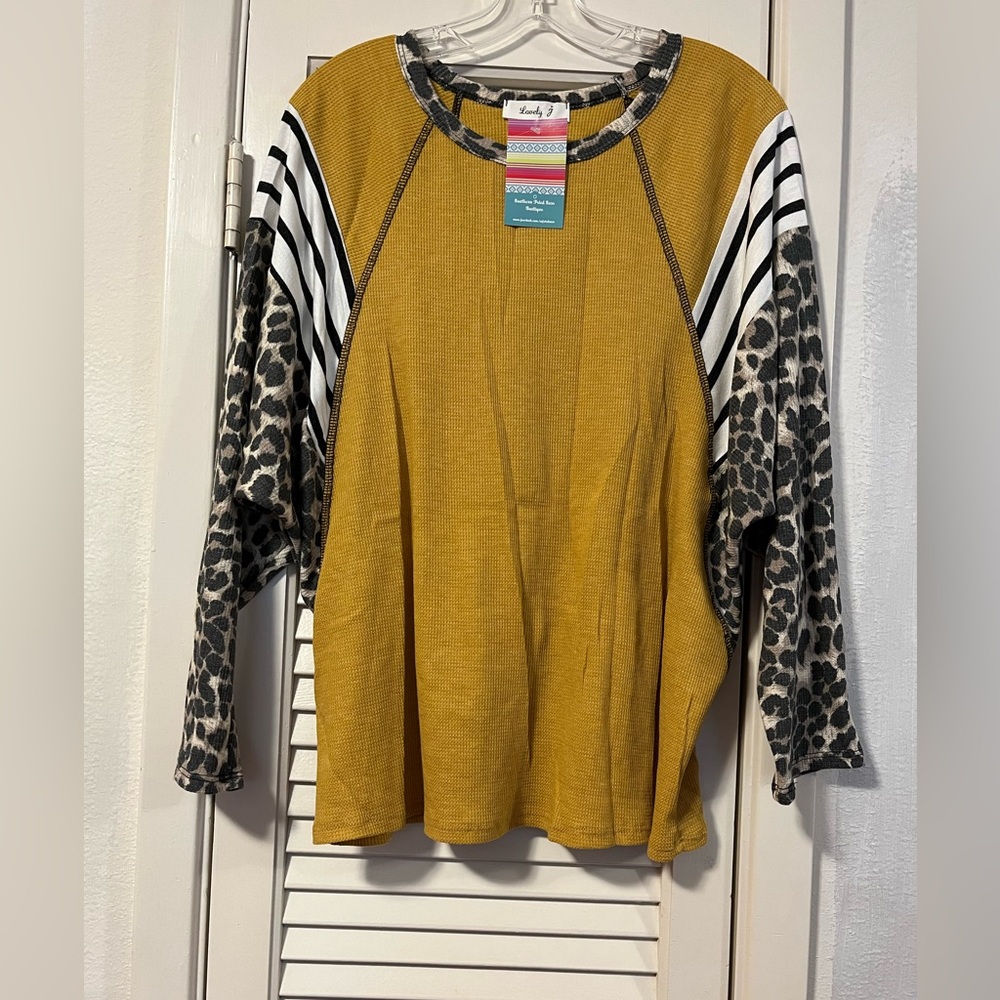 Lovely J Long sleeve Honey mustard Waffle shirt